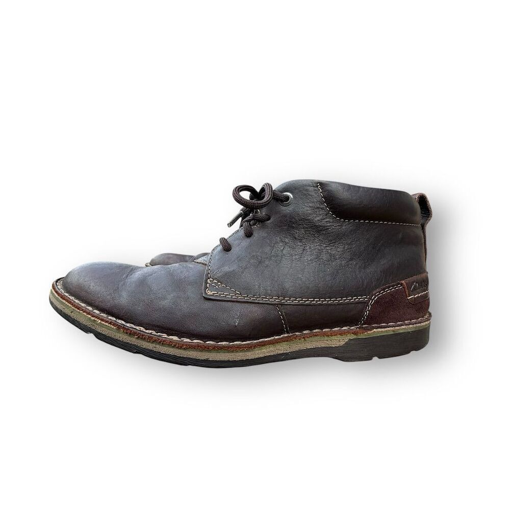 Clarks Men's Brown Leather Chukka Boots Size 10 Lace Up Comfort Business Casual - Picture 9 of 13